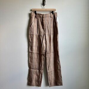 ALC Pants Womens 8 Brown Plaid Linen Blend High‎ Rise Straight Leg Dressy Work
